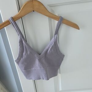 Nikibiki Light Gray Ribbed V-Neck Crop Workout Top